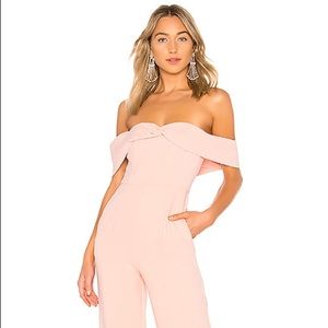 Lovers & Friends pink off the shoulder jumpsuit